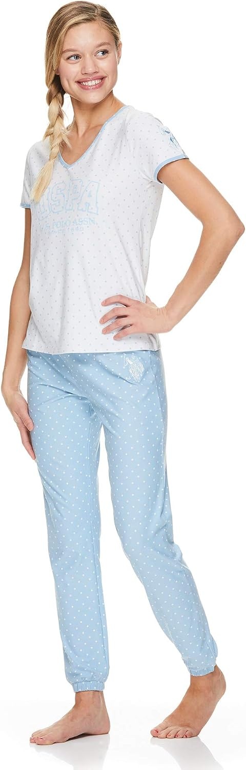 image:imageUS POLO ASSN Womens Lounge and Pajama Set ShortSleeve Top and Jogger Pajamas for WomenWhite