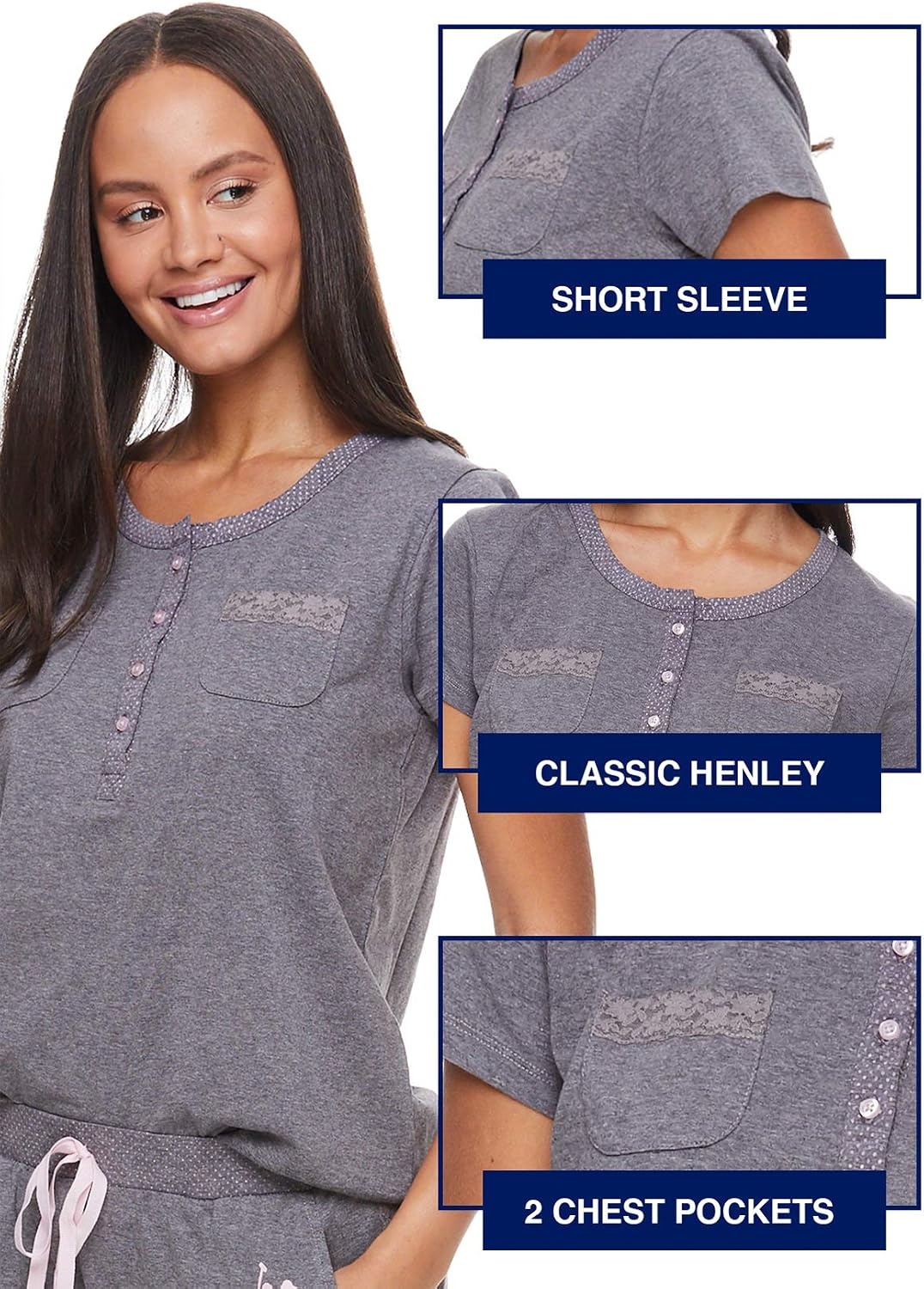 image:imageUS POLO ASSN Womens Pajama Set with Pockets Short Sleeve Shirt and Pajama Pants Pj SetCharcoal Heather