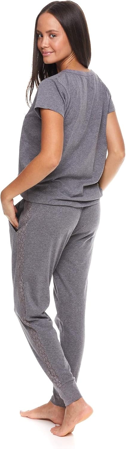 image:imageUS POLO ASSN Womens Pajama Set with Pockets Short Sleeve Shirt and Pajama Pants Pj SetCharcoal Heather