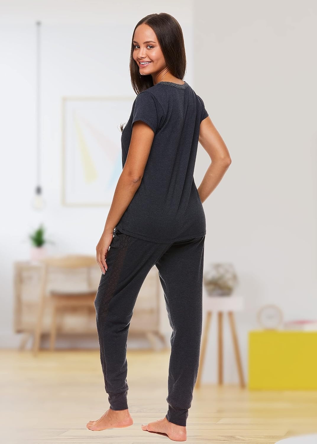 image:imageUS POLO ASSN Womens Pajama Set with Pockets Short Sleeve Shirt and Pajama Pants Pj SetGeorgia Peach Heather