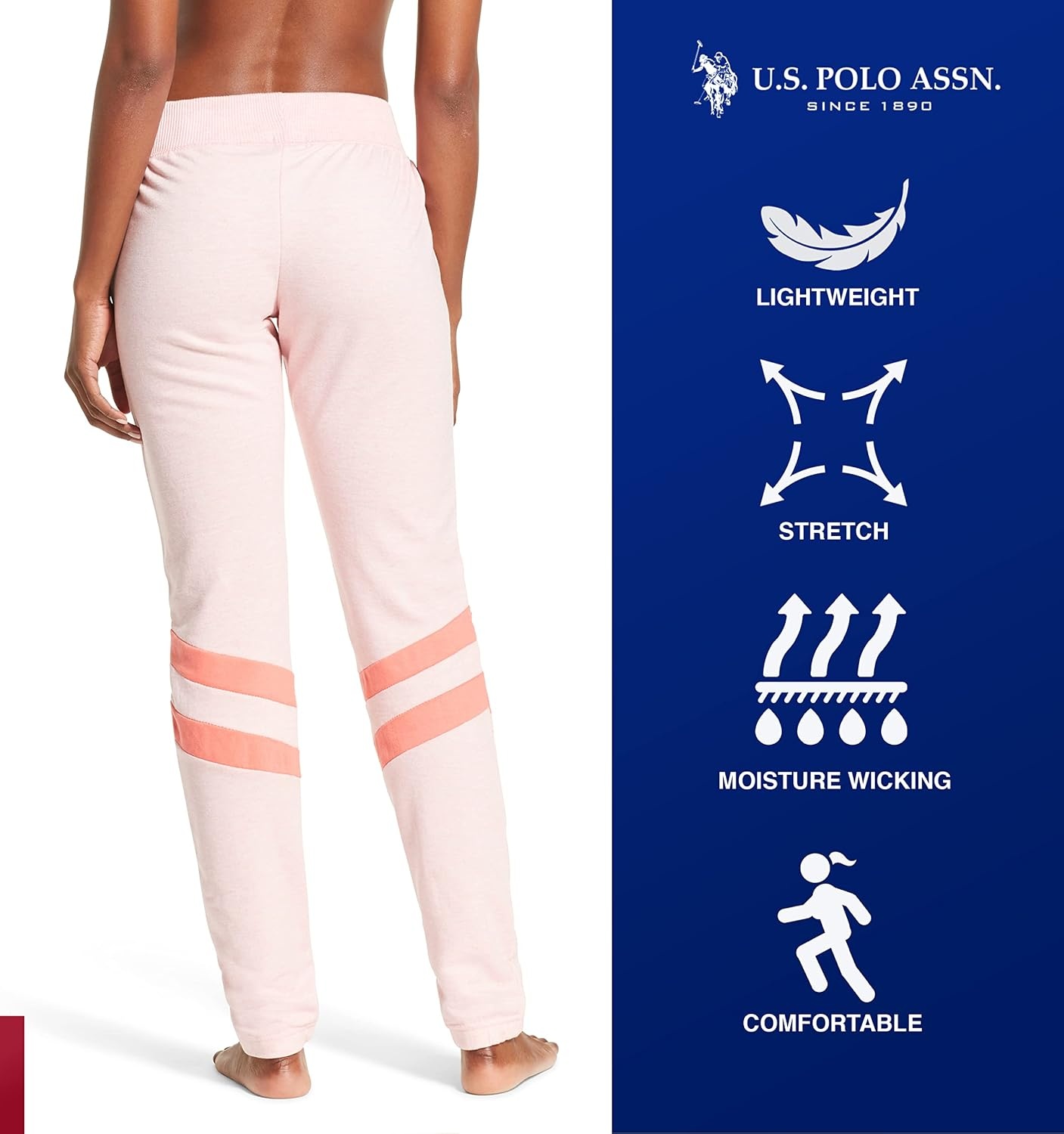 image:imageUS POLO ASSN Womens Sweatpants Women Joggers Sweats with Logo Print French Terry PolyCottonLight Pink Heather With Stripe