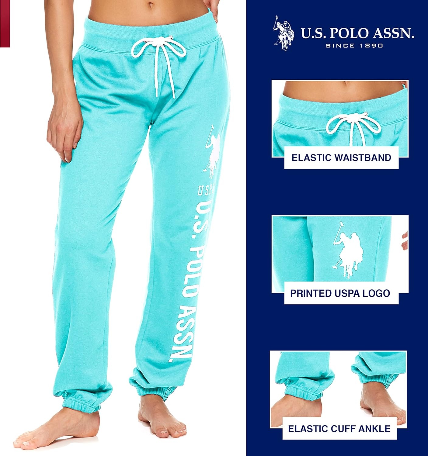 image:imageUS POLO ASSN Womens Sweatpants Women Joggers Sweats with Logo Print French Terry PolyCottonMint Heather3