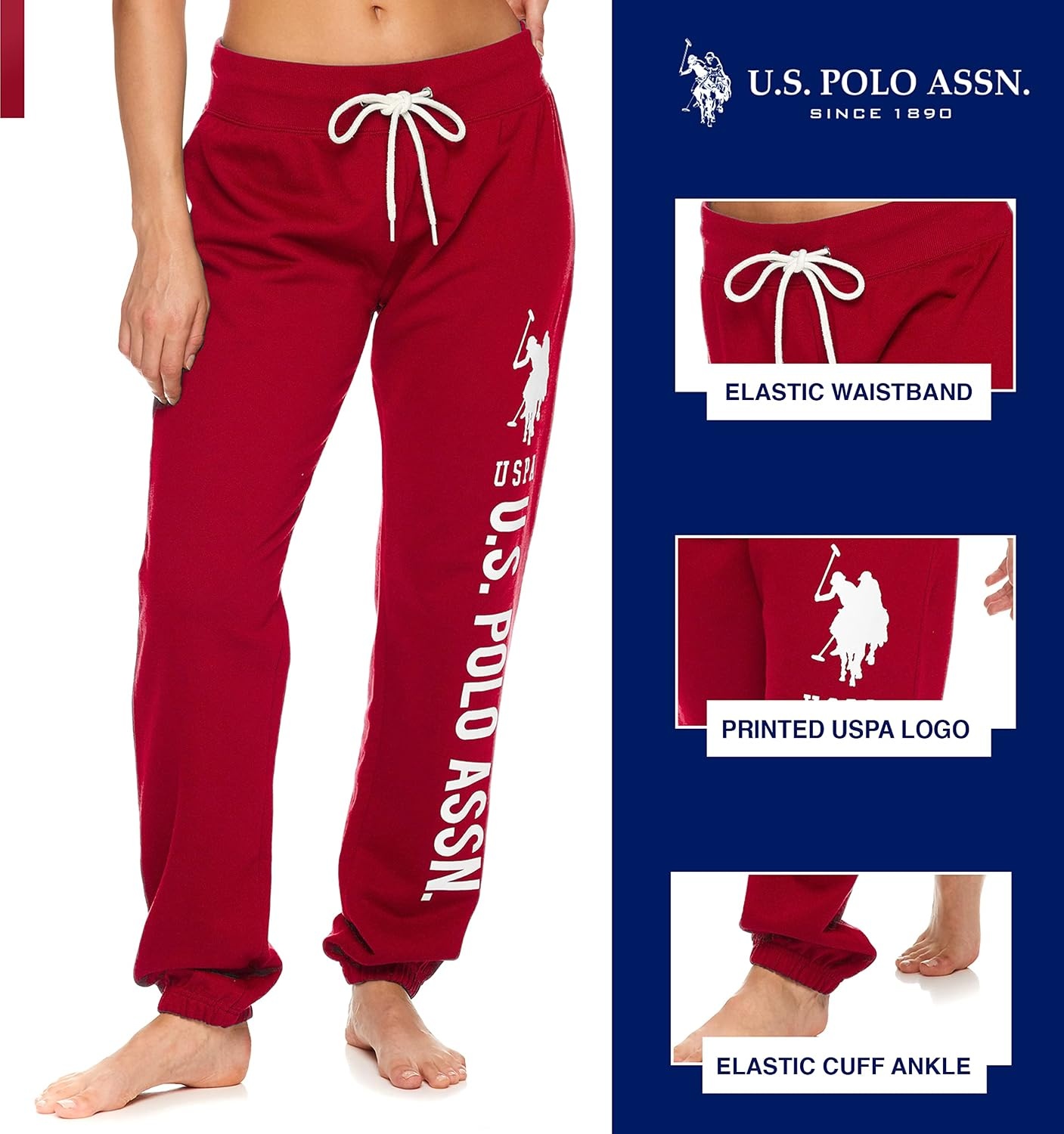 image:imageUS POLO ASSN Womens Sweatpants Women Joggers Sweats with Logo Print French Terry PolyCottonRed