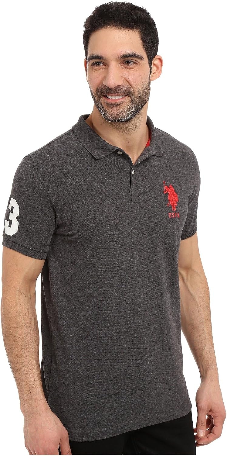image:imageUS Polo ASSN Mens Solid Pique Polo ShirtDark Heather Grey