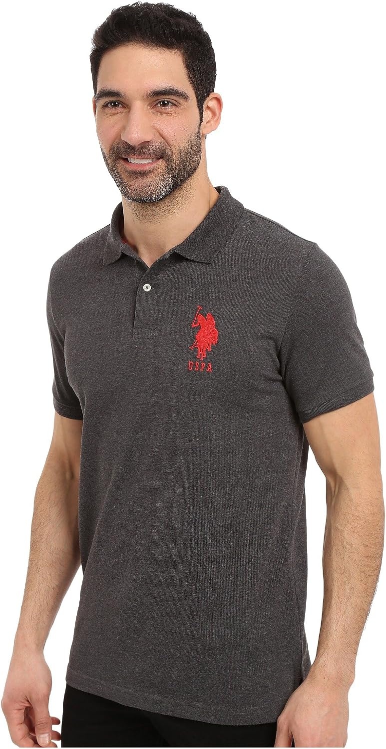 image:imageUS Polo ASSN Mens Solid Pique Polo ShirtDark Heather Grey