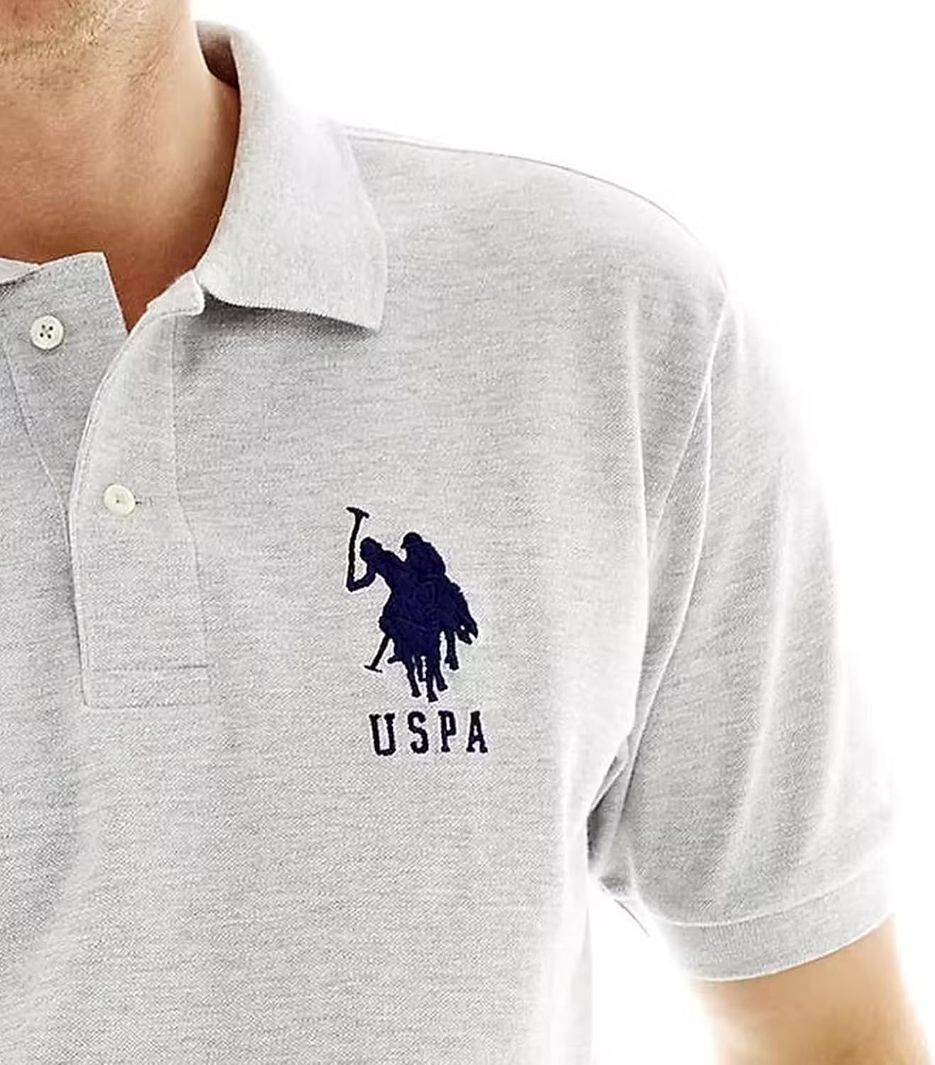 image:imageUS Polo ASSN Mens Solid Pique Polo ShirtLight Heather Gray