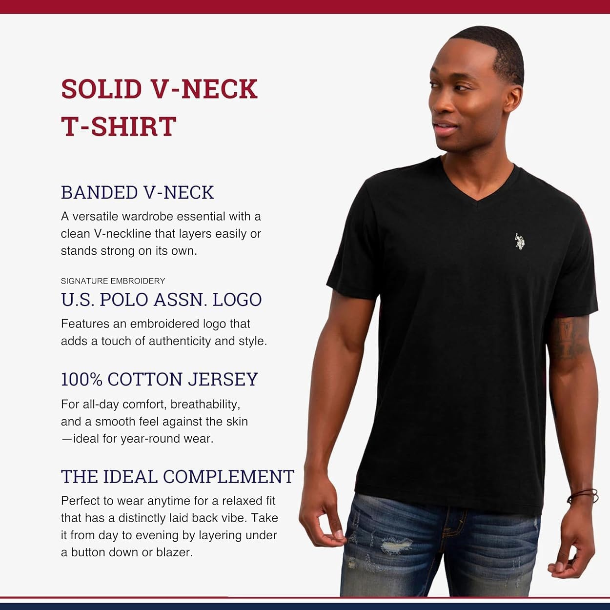 image:imageUS Polo Assn Mens Solid VNeck TShirtBlack 6pack