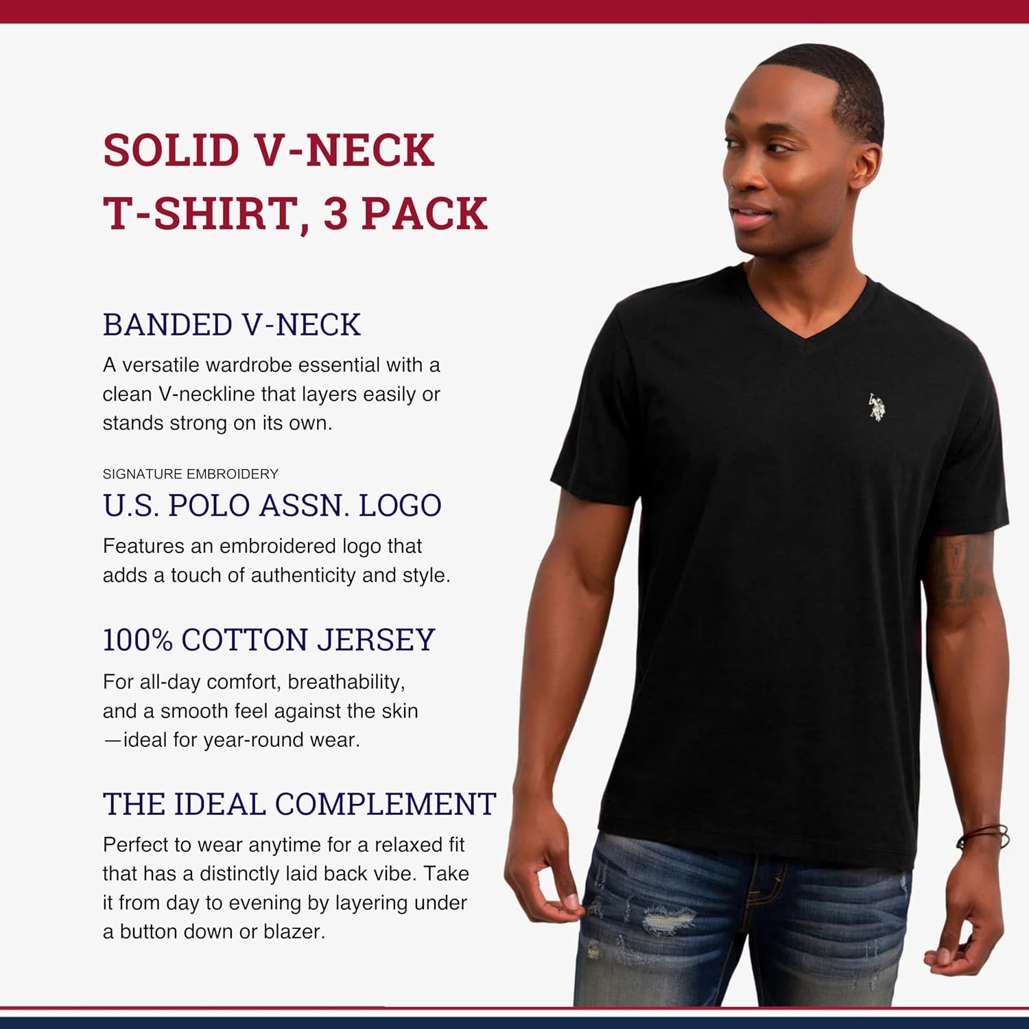 image:imageUS Polo Assn Mens Solid VNeck TShirtBlackBlackBlack