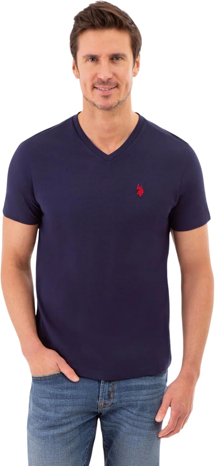 image:imageUS Polo Assn Mens Solid VNeck TShirtClassic NavyWhiteEngine Red