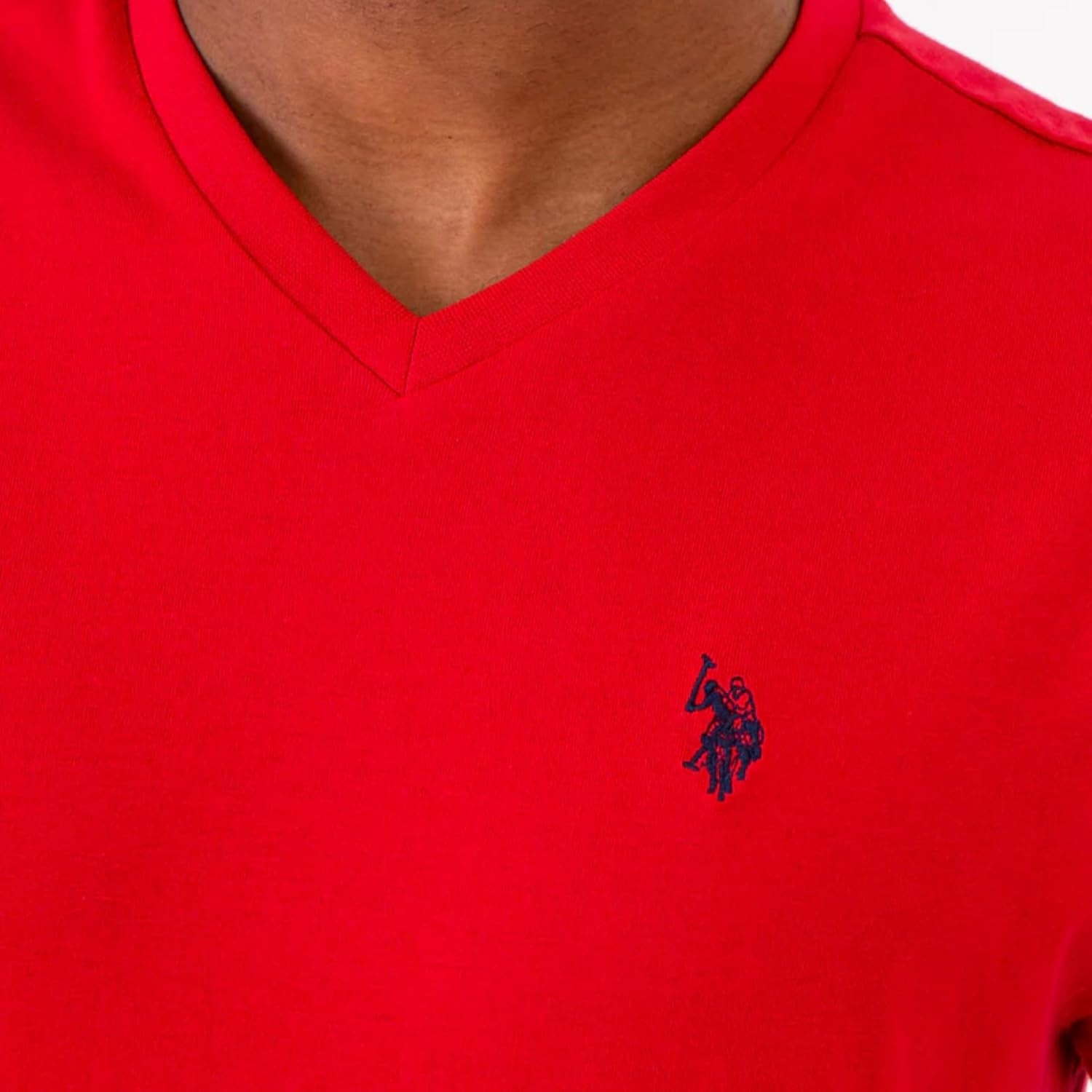 image:imageUS Polo Assn Mens Solid VNeck TShirtClassic NavyWhiteEngine Red