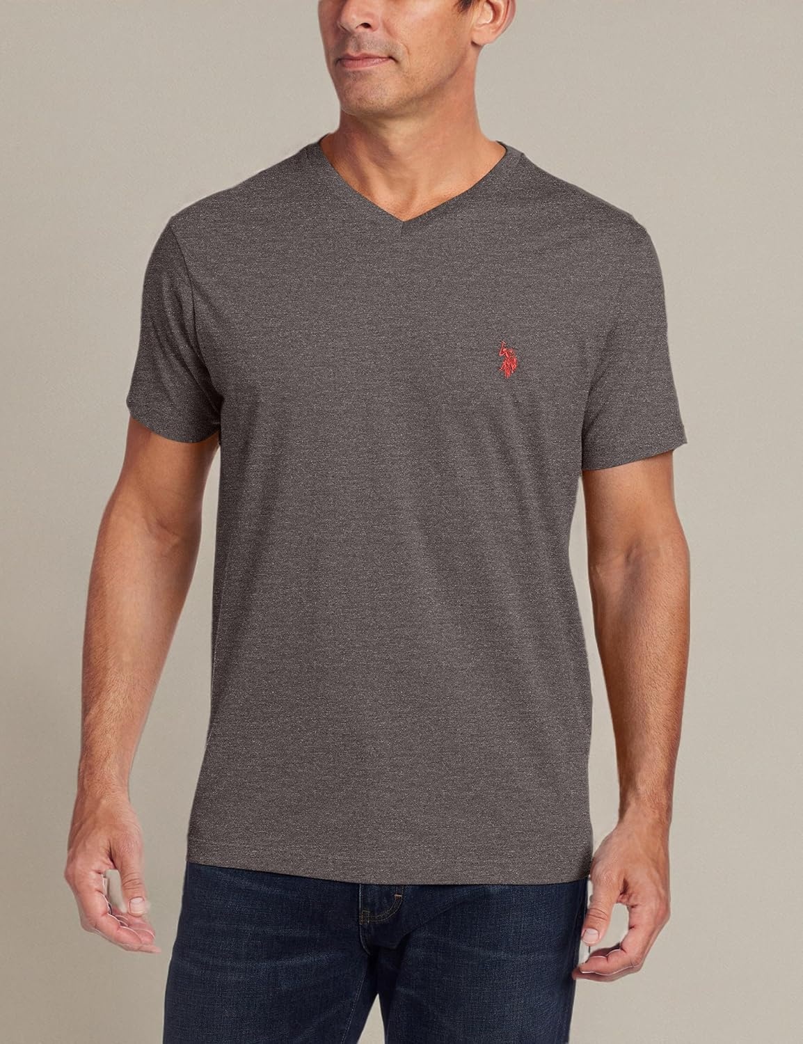 image:imageUS Polo Assn Mens Solid VNeck TShirtDark Heather Grey