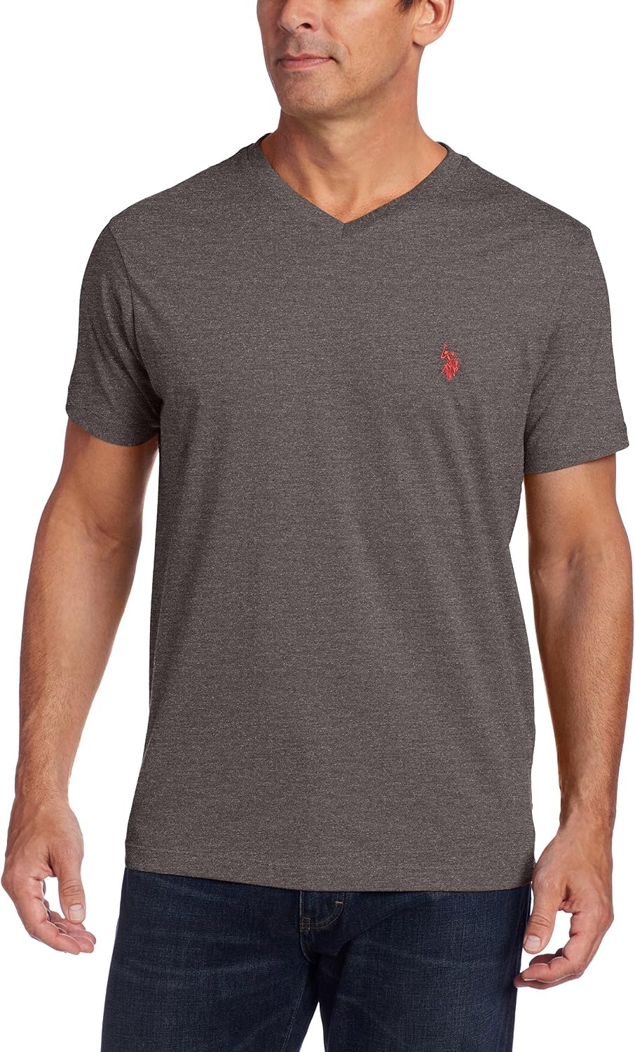 image:imageUS Polo Assn Mens Solid VNeck TShirtDark Heather Grey