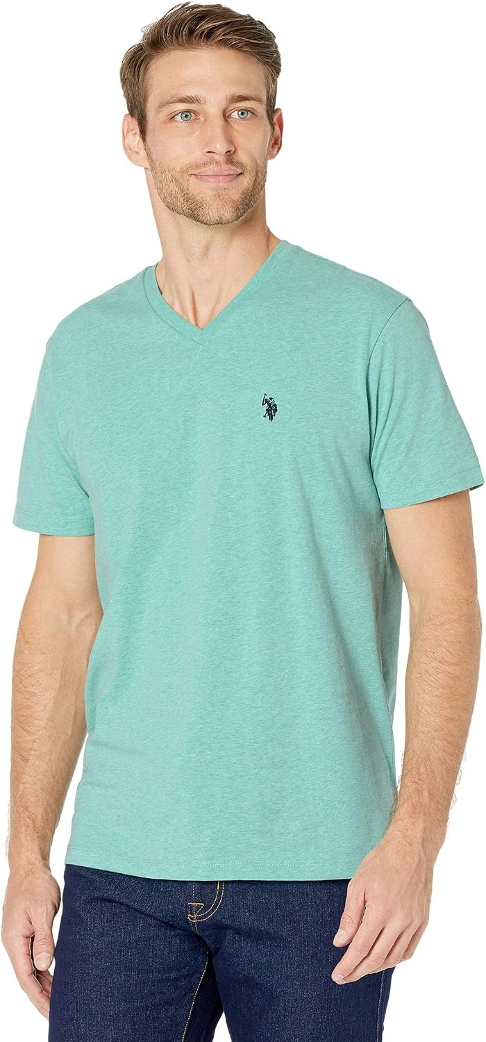 image:imageUS Polo Assn Mens Solid VNeck TShirtJade Green Heather