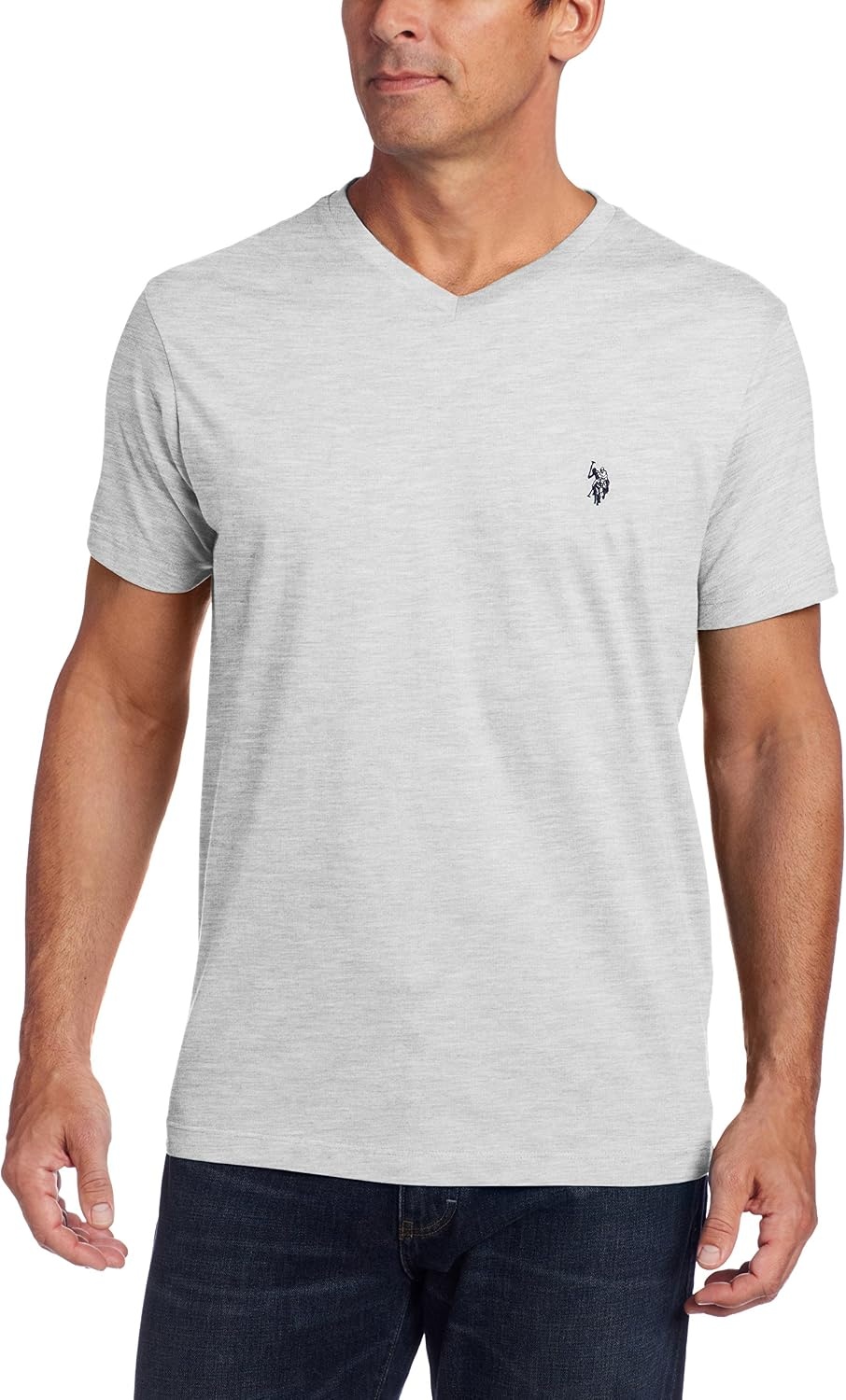 image:imageUS Polo Assn Mens Solid VNeck TShirtLight Heather Gray