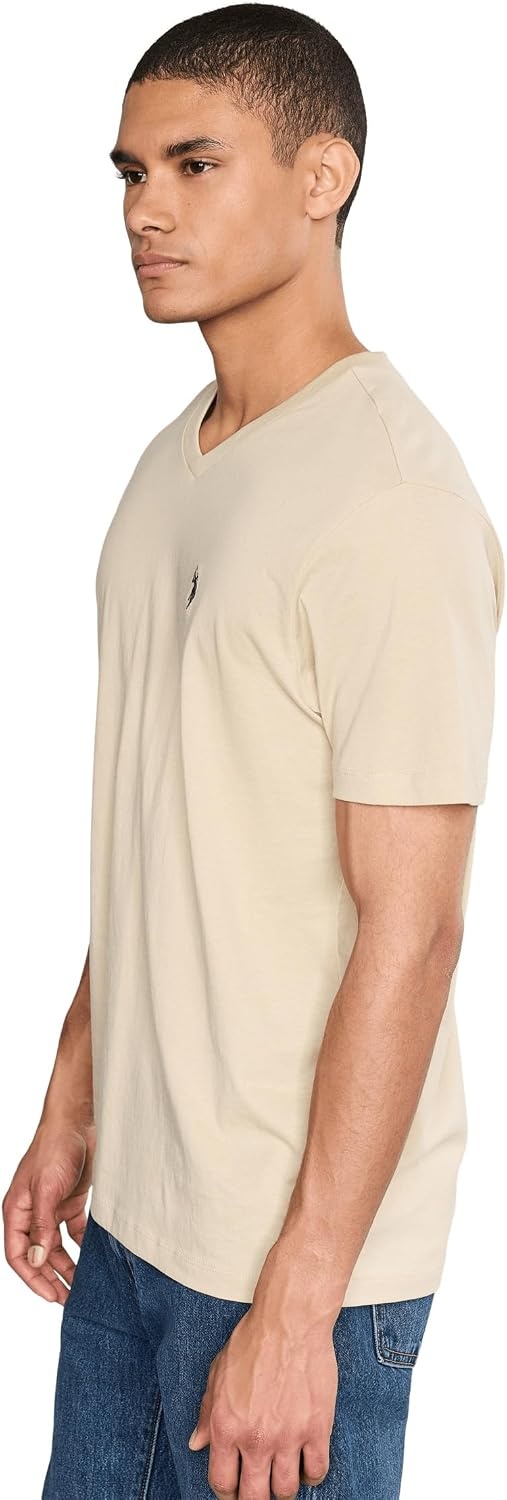 image:imageUS Polo Assn Mens Solid VNeck TShirtShoreline Tan
