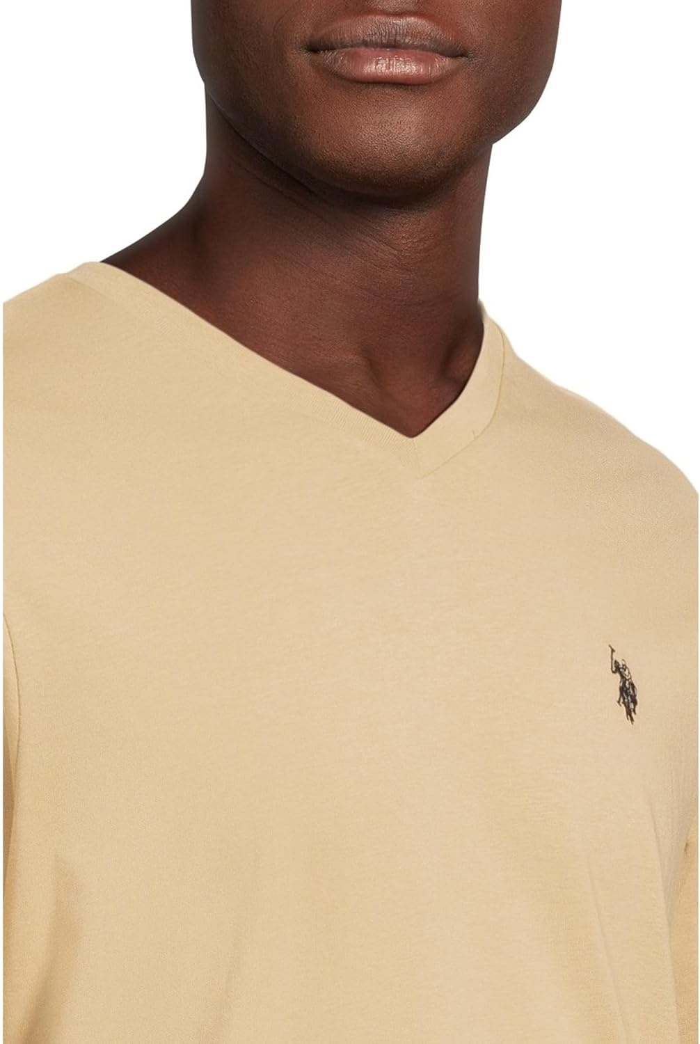 image:imageUS Polo Assn Mens Solid VNeck TShirtTribeca Khaki