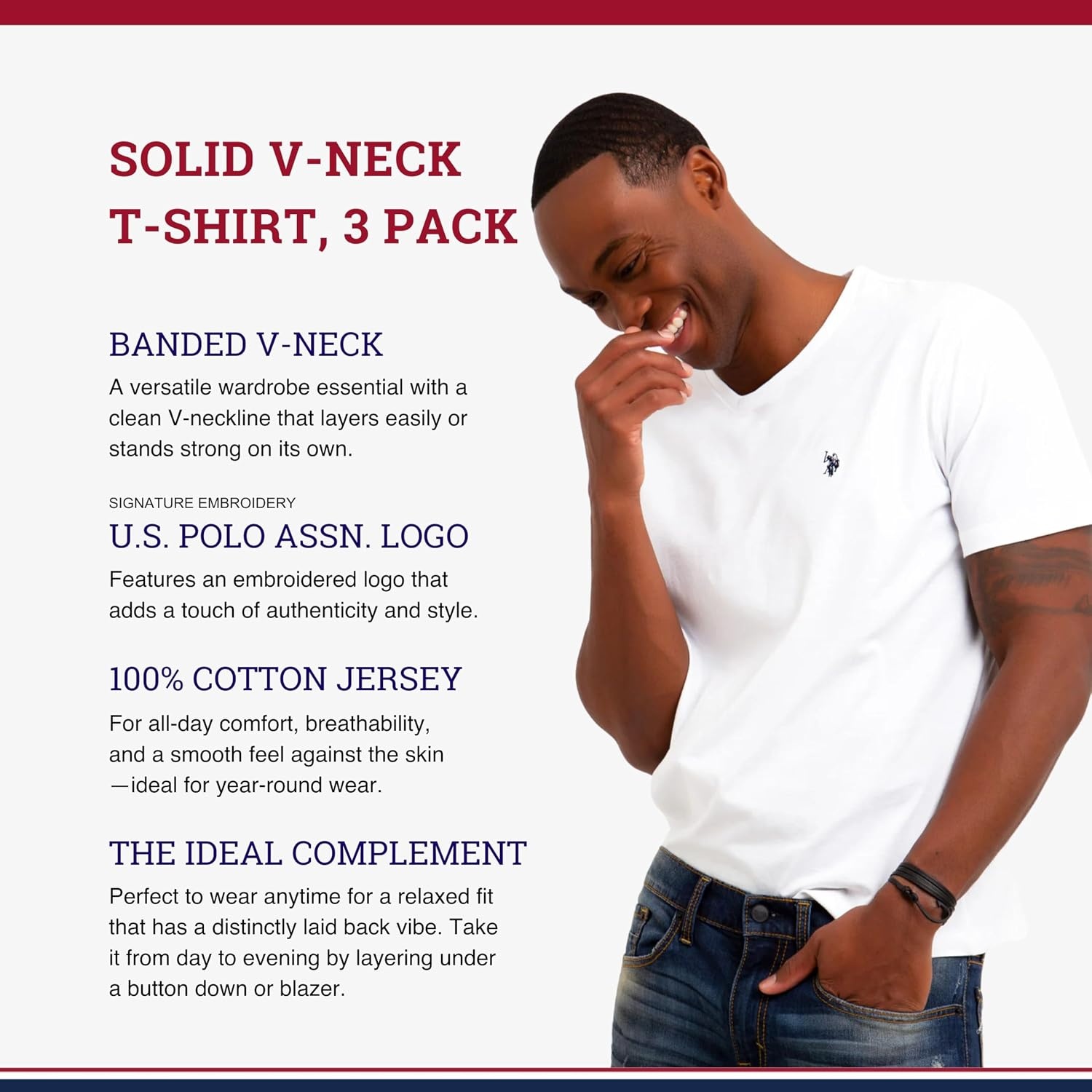 image:imageUS Polo Assn Mens Solid VNeck TShirtWhiteWhiteWhite