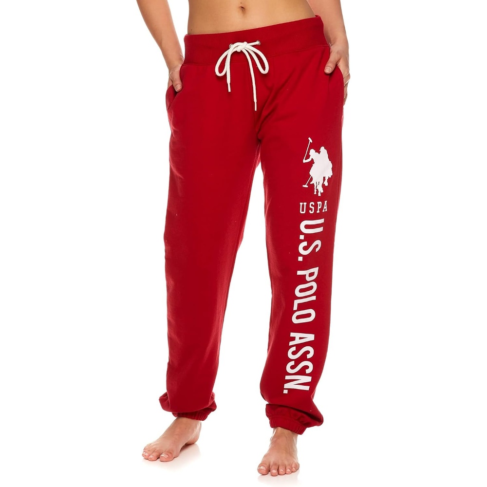 image:imageUS POLO ASSN Essentials Sweatpants with Pockets Comfy Breathable French Terry Womens JoggersRed4