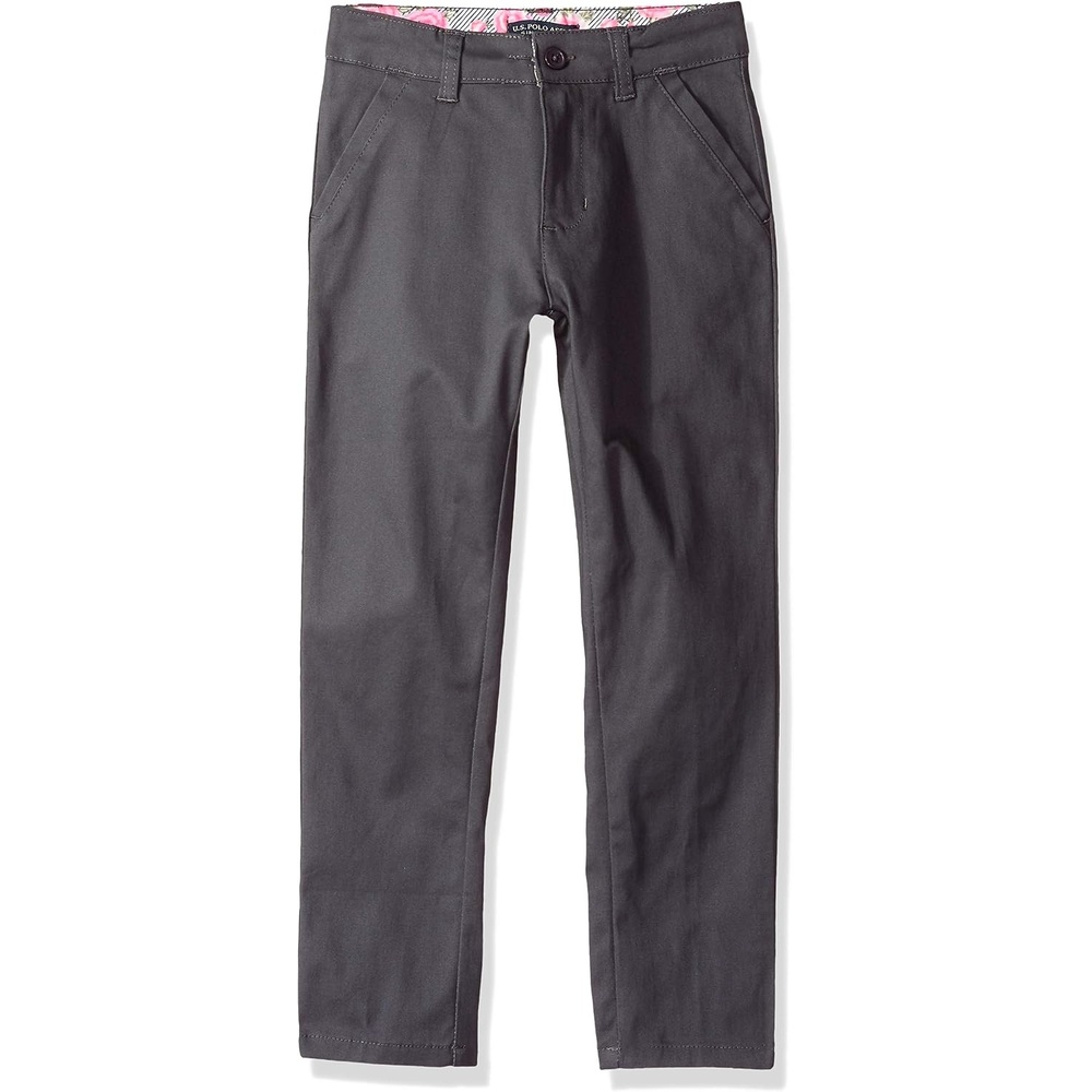 image:imageUS POLO ASSN Girls Stretch Twill Skinny Fit Flat Front PantGrey