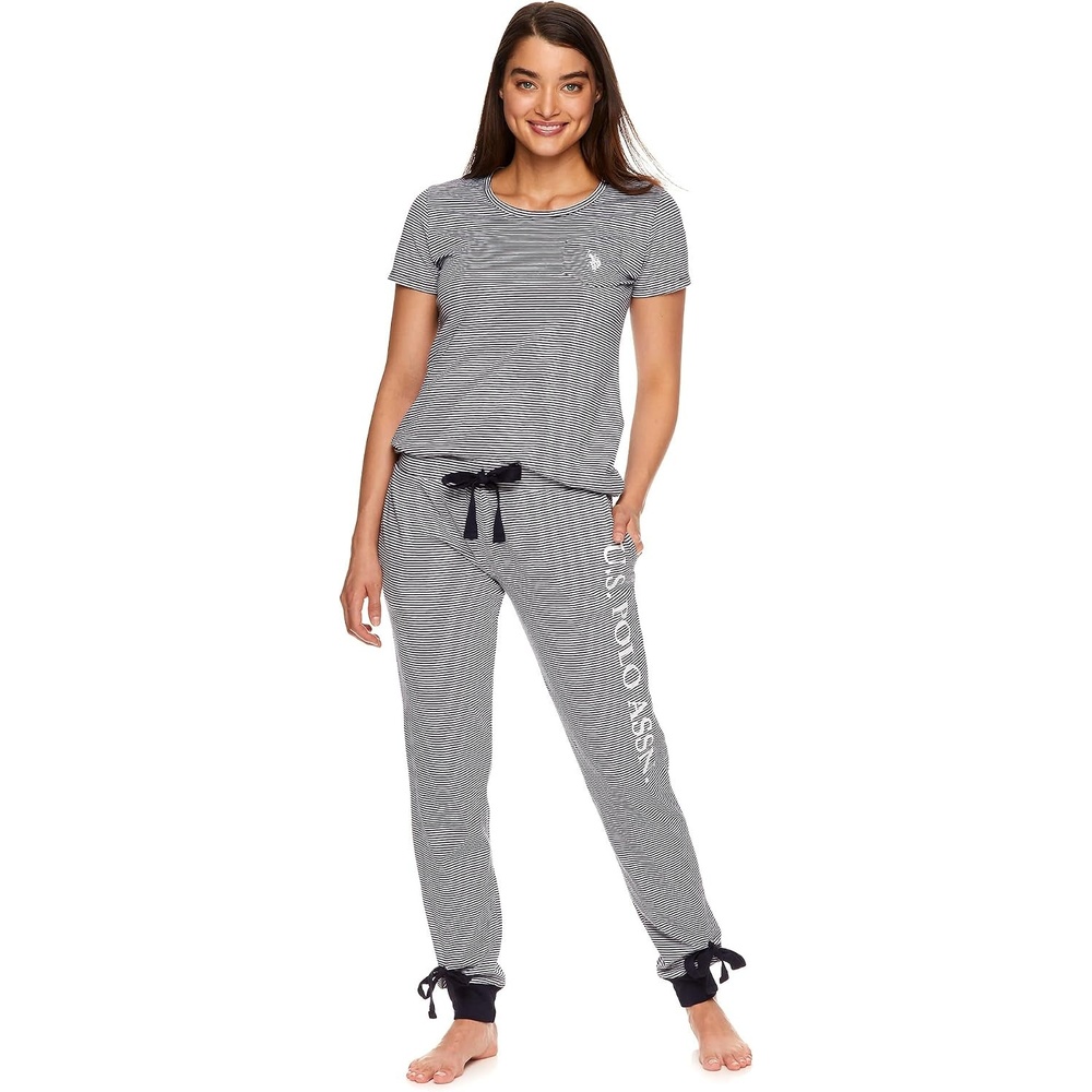 image:imageUS POLO ASSN Womens Lounge and Pajama Set  ShortSleeve Top and Jogger Pajamas for WomenNavy1