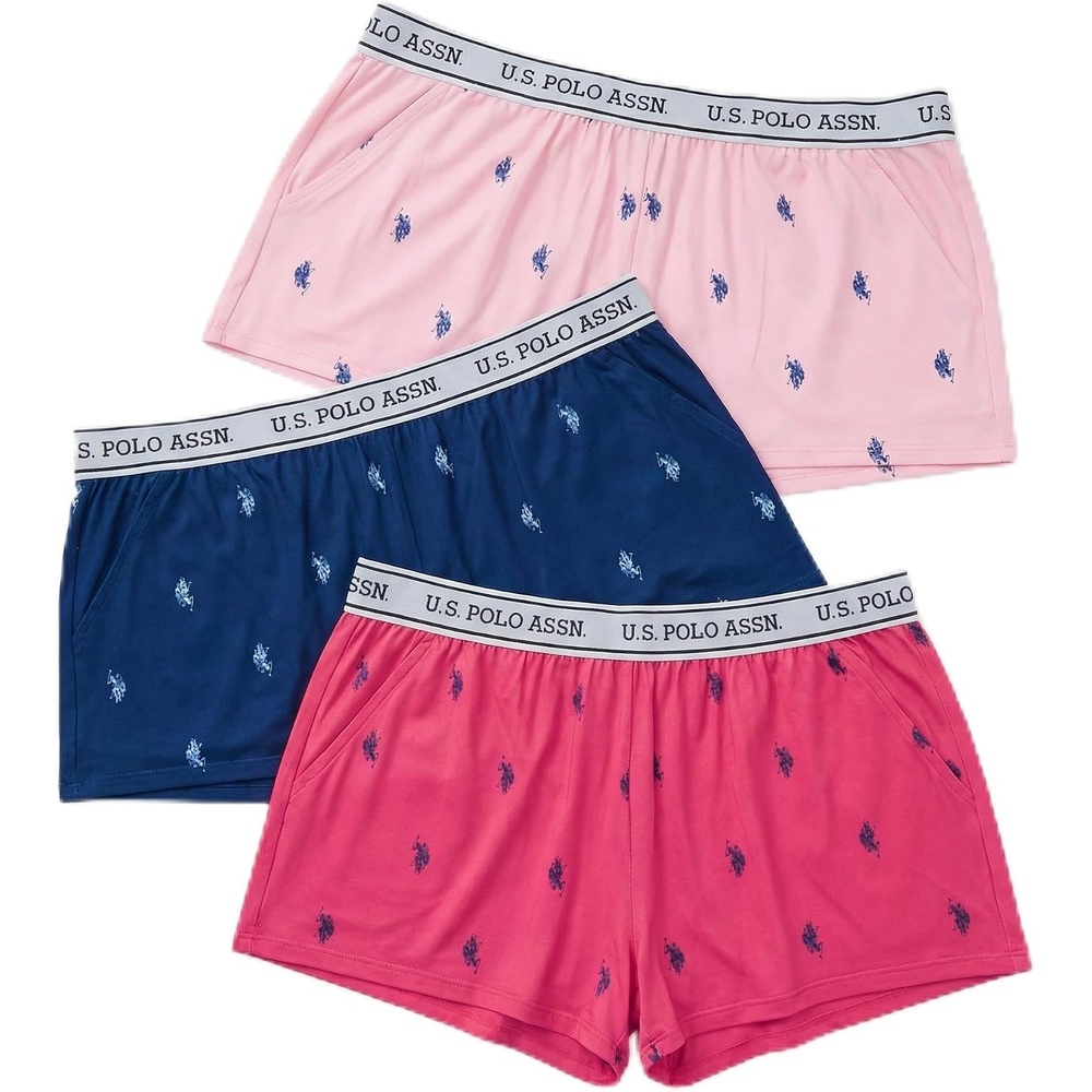 image:imageUS POLO ASSN Womens Pajama Shorts with Pockets Elastic Waist Sleep Shorts for Women Lounge Short3 Pack Rose Heather