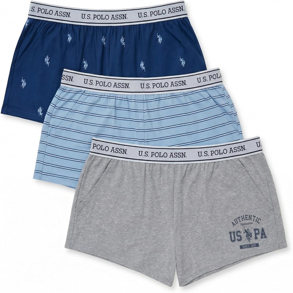 image:imageUS POLO ASSN Womens Pajama Shorts with Pockets Elastic Waist Sleep Shorts for Women Lounge ShortBlue