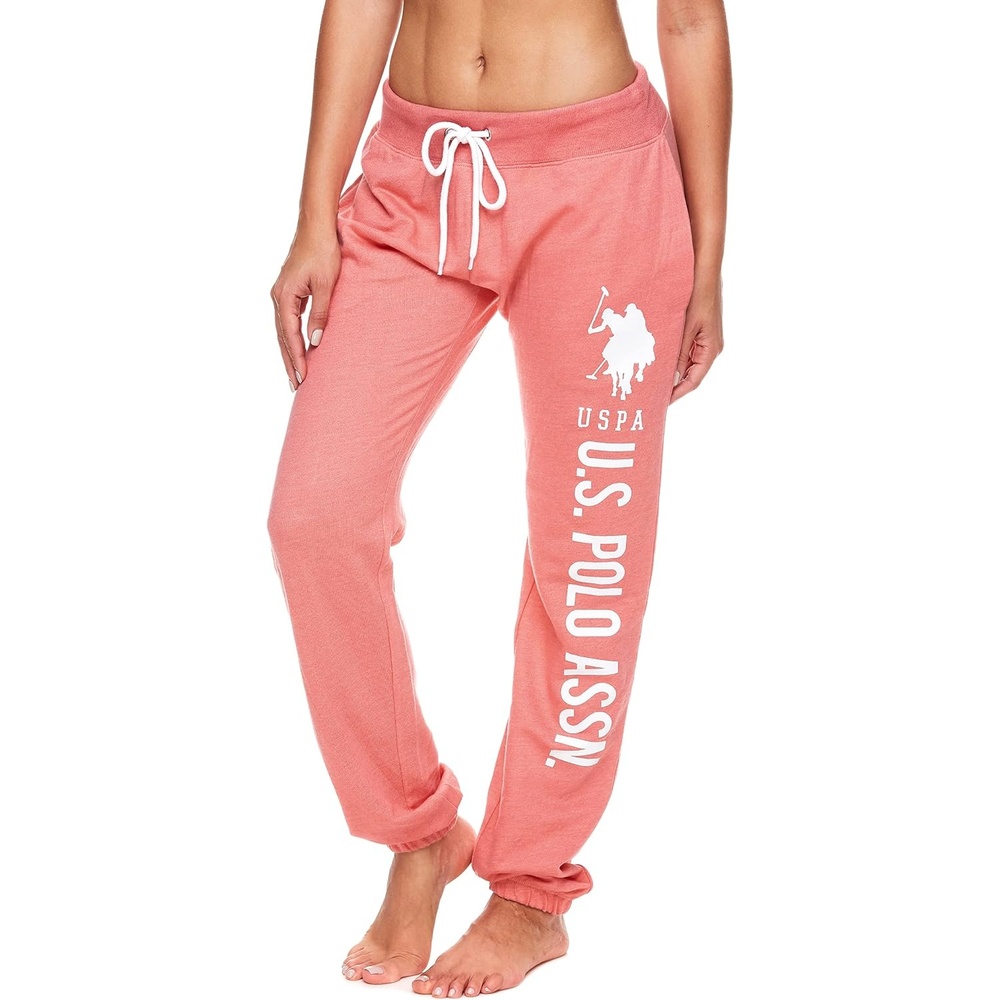image:imageUS POLO ASSN Womens Sweatpants  Women Joggers Sweats with Logo Print  French Terry PolyCottonCoralheather With White Print