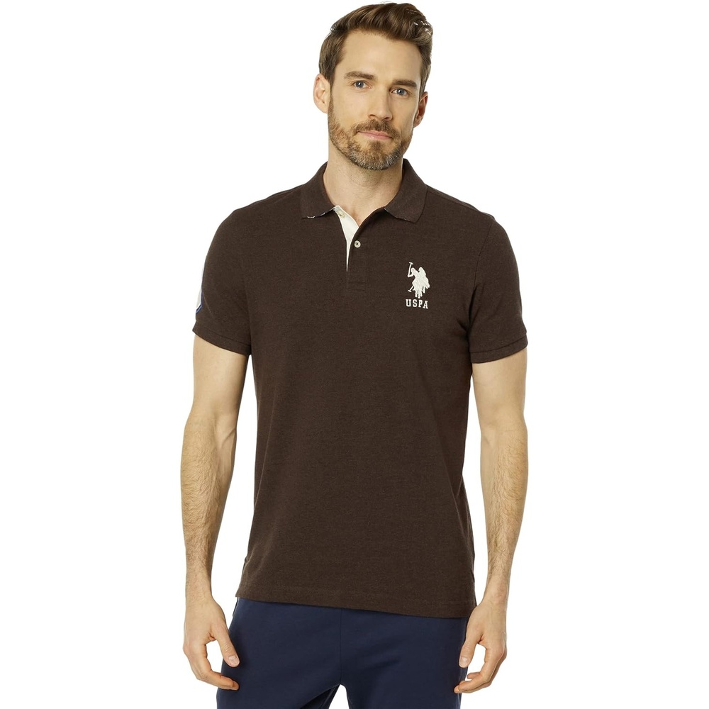 image:imageUS Polo ASSN Mens Solid Pique Polo ShirtBrown Heather