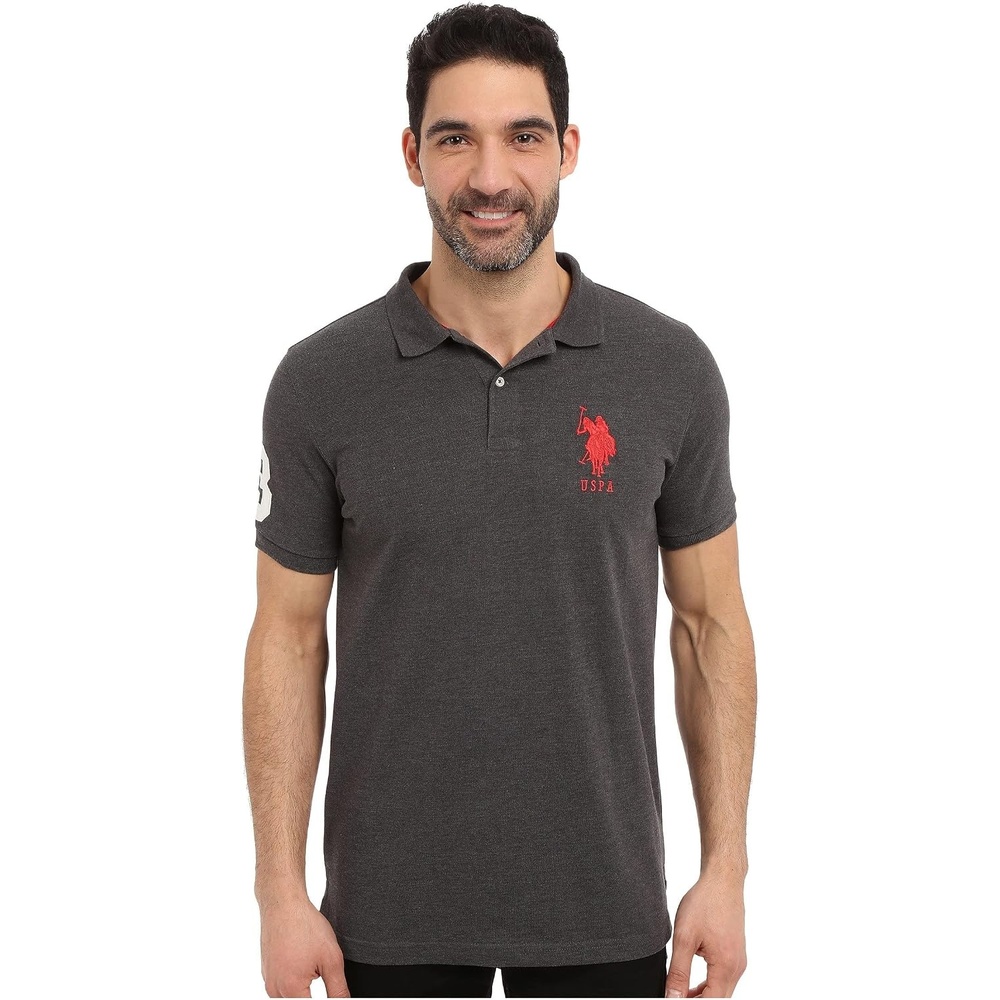image:imageUS Polo ASSN Mens Solid Pique Polo ShirtDark Heather Grey