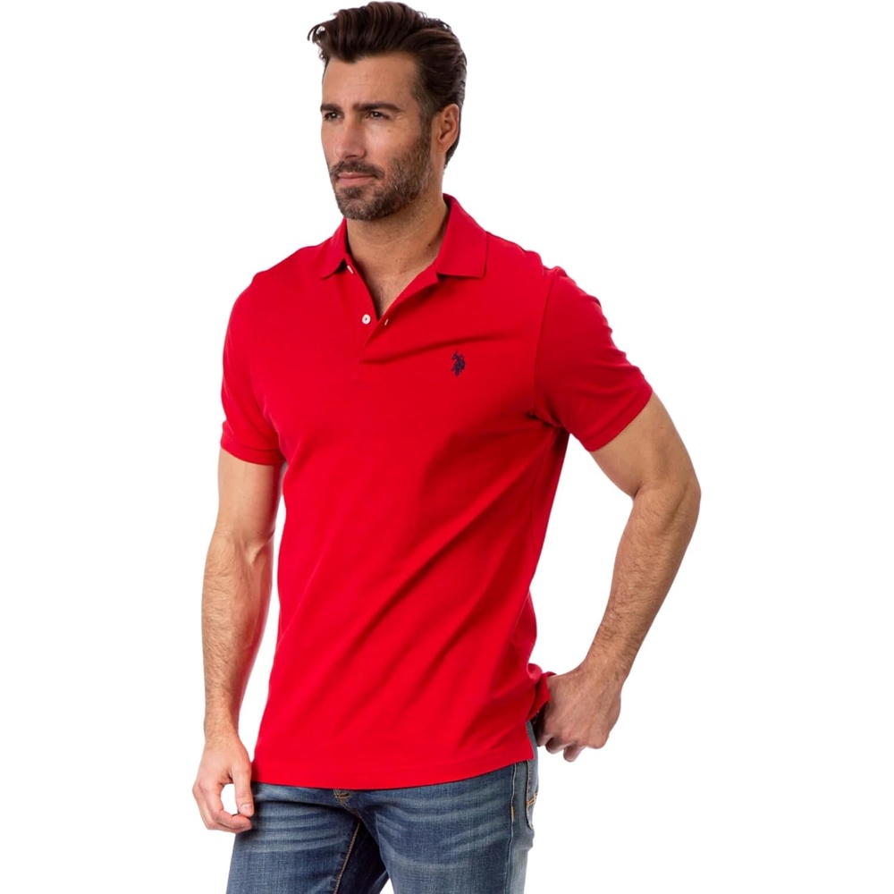 image:imageUS Polo ASSN Mens Solid Pique Polo ShirtHavana Red