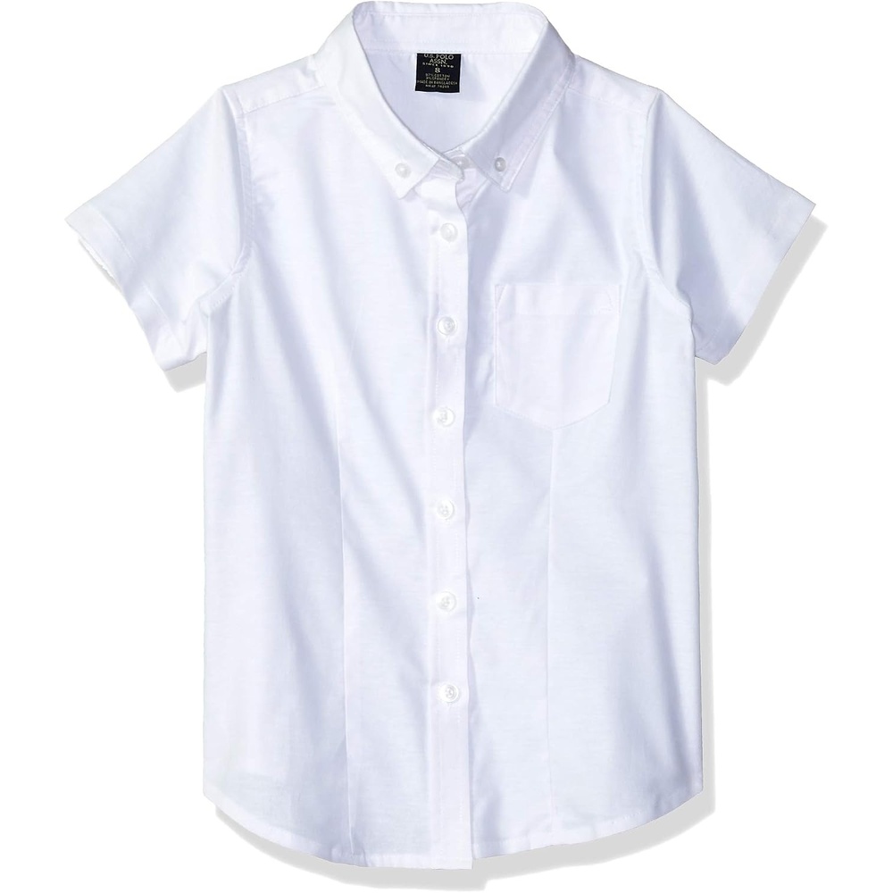 image:imageUS Polo Assn Girls Short Sleeve Stretch Oxford Slim Fit BlouseWhite