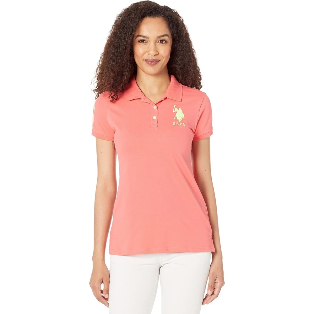 image:imageUS Polo Assn Juniors Neon Logos Short Sleeve Polo ShirtCalypso Coral