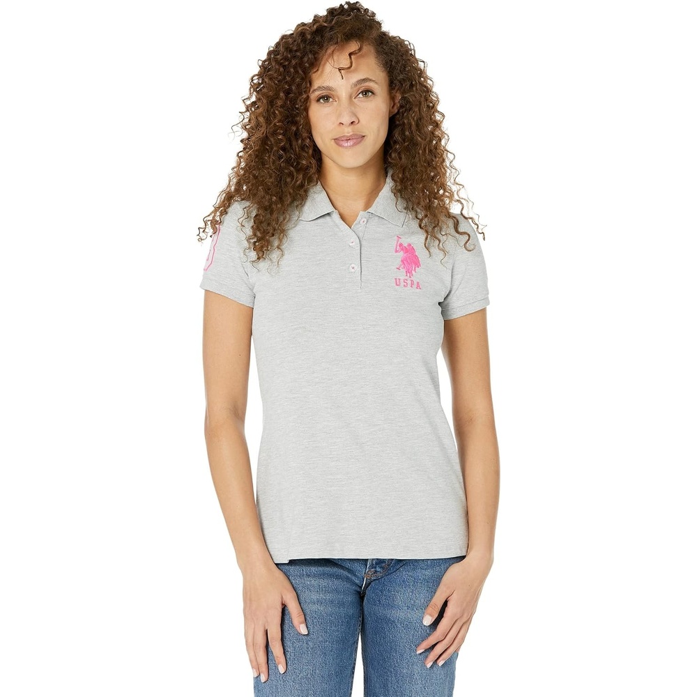 image:imageUS Polo Assn Juniors Neon Logos Short Sleeve Polo ShirtLight Grey Heather