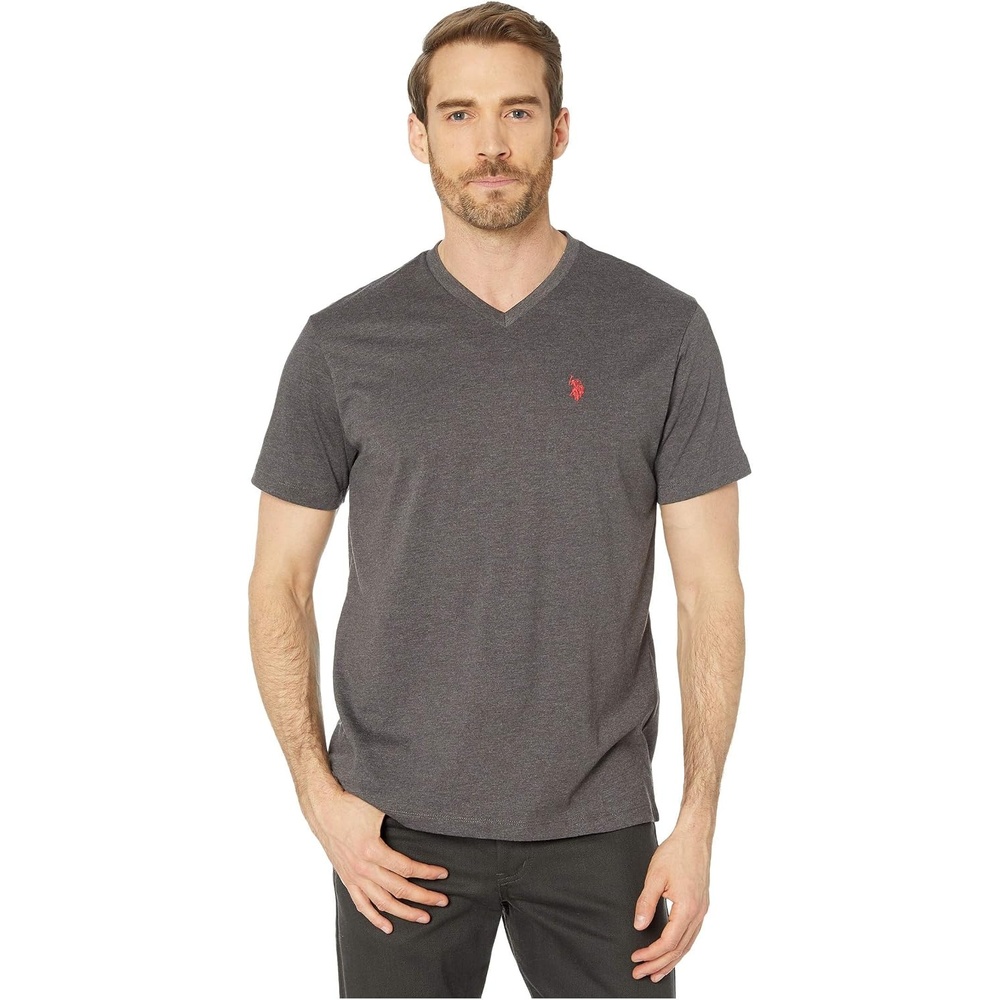 image:imageUS Polo Assn Mens Solid VNeck TShirtDark Heather Grey