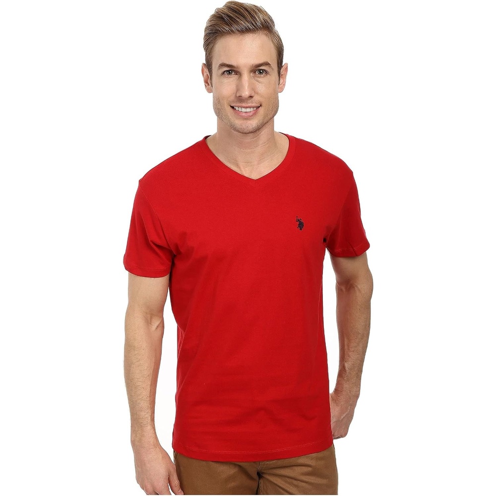 image:imageUS Polo Assn Mens Solid VNeck TShirtEngine Red