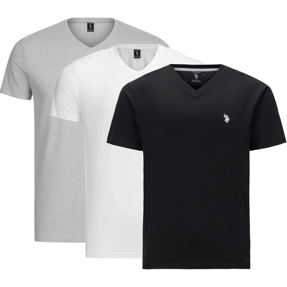 image:imageUS Polo Assn Mens Solid VNeck TShirtHeather GreyWhiteBlack