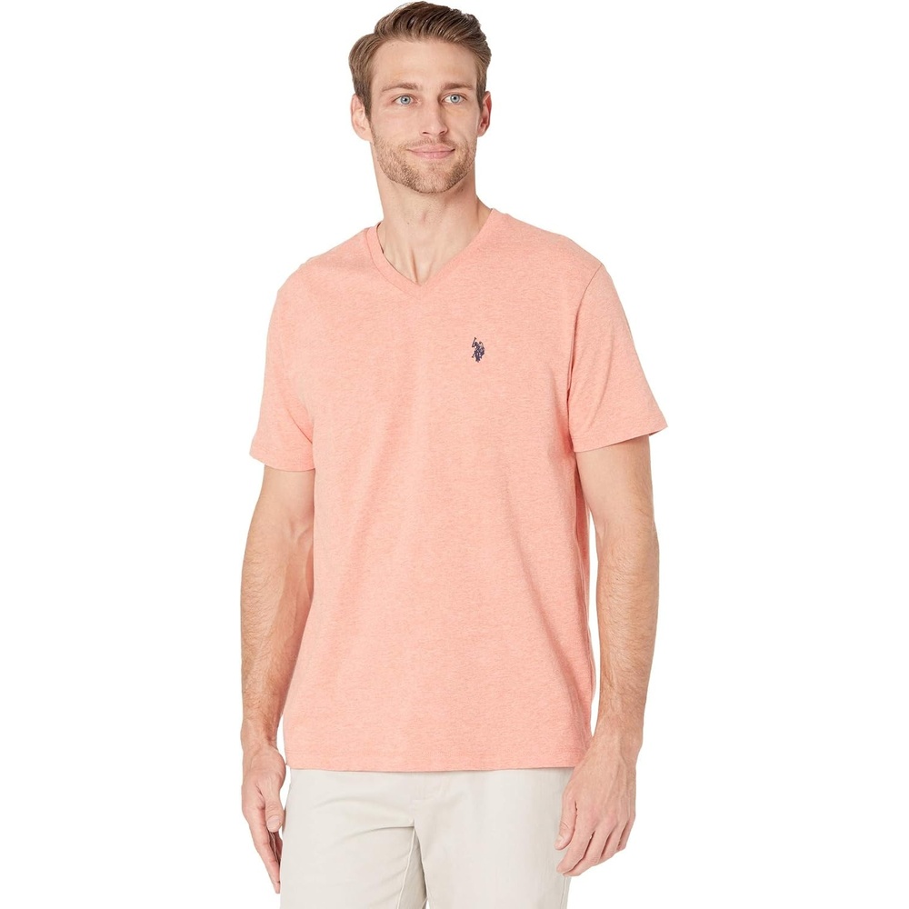 image:imageUS Polo Assn Mens Solid VNeck TShirtOrange Sand Heather