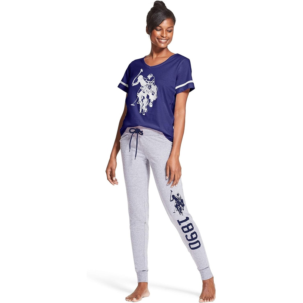 image:imageUS Polo Assn Womens Pajama Set  Short Sleeve Shirt and Pajama Pants Sleepwear and Lounge Sets for WomenNavy 1vneck