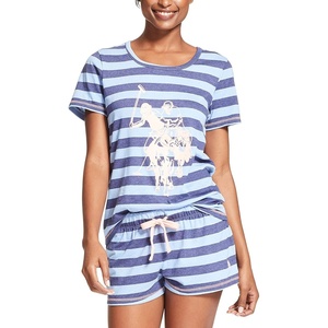 U.S. POLO ASSN. Cotton Pajamas for Women Set Short Sleeve, T-Shirt and Shorts(Navy Heather)