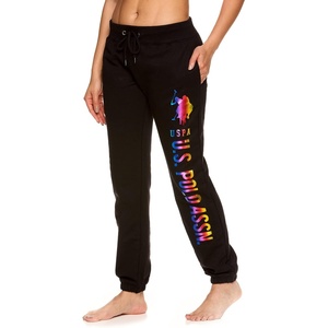 U.S. POLO ASSN. Essentials Sweatpants with Pockets, Comfy, Breathable French Terry Womens Joggers(Black Rainbow2 Pockets)