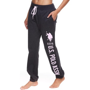 U.S. POLO ASSN. Essentials Sweatpants with Pockets, Comfy, Breathable French Terry Womens Joggers(Dark Charcoal Heather/White Print)