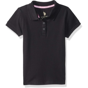 U.S. POLO ASSN. Girls Short Sleeve Stretch Pique Polo Shirt(Black)