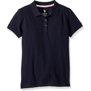 U.S. POLO ASSN. Girls Short Sleeve Stretch Pique Polo Shirt(Navy)