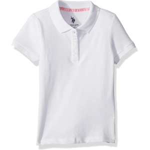 U.S. POLO ASSN. Girls Short Sleeve Stretch Pique Polo Shirt(White)
