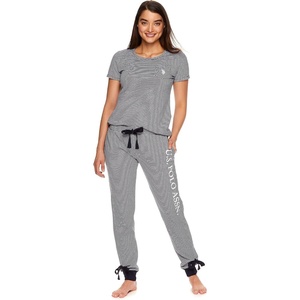 U.S. POLO ASSN. Women’s Lounge and Pajama Set – Short-Sleeve Top and Jogger Pajamas for Women(Navy1)