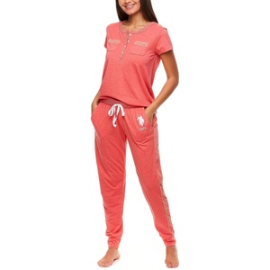 U.S. POLO ASSN. Womens Pajama Set with Pockets – Short Sleeve Shirt and Pajama Pants Pj Set(Georgia Peach Heather)