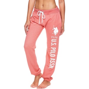 U.S. POLO ASSN. Womens Sweatpants – Women Joggers Sweats with Logo Print – French Terry Poly-Cotton(Coral-heather With White Print)