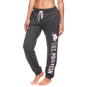 U.S. POLO ASSN. Womens Sweatpants – Women Joggers Sweats with Logo Print – French Terry Poly-Cotton(Dark Charcoal Heather With Light Pink Print)