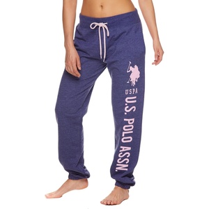 U.S. POLO ASSN. Womens Sweatpants – Women Joggers Sweats with Logo Print – French Terry Poly-Cotton(Navy Heather With Light Pink Print)