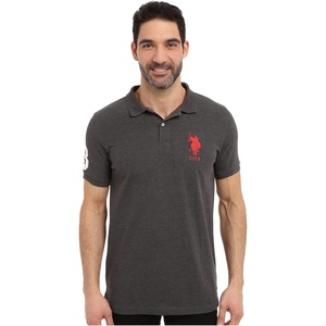 U.S. Polo ASSN. Mens Solid Pique Polo Shirt(Dark Heather Grey)